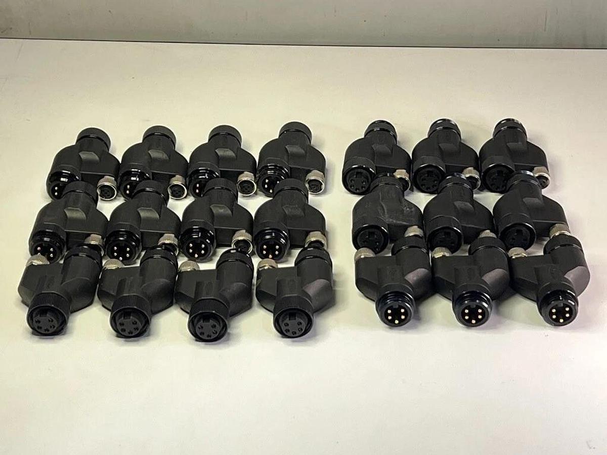 Used Lot of 28: Mini-Change 7/8" 5-Pin In-Line Splitters M-F with M12 F and Elbows