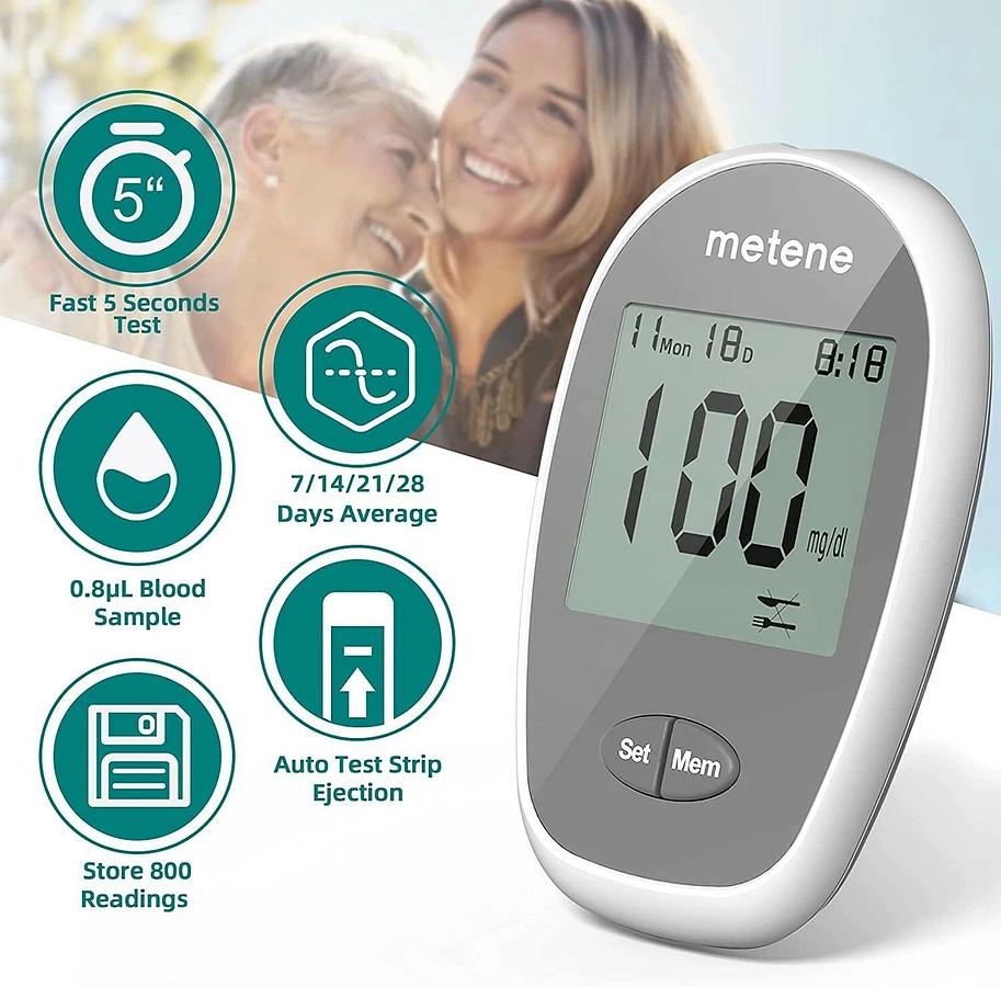 Used Metene Enhance Blood Glucose Monitoring System with 100 Strips EXP 09/22