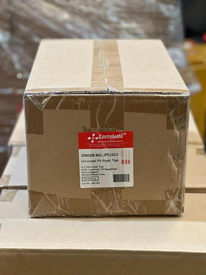 Used 4800 PCS Clear 0.1-10ul Universal Fit Sterile Pipette Tips - Cosmobrand PT1051