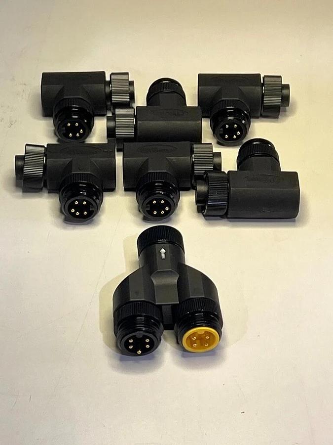 Used Lot of 28: Mini-Change 7/8" 5-Pin In-Line Splitters M-F with M12 F and Elbows