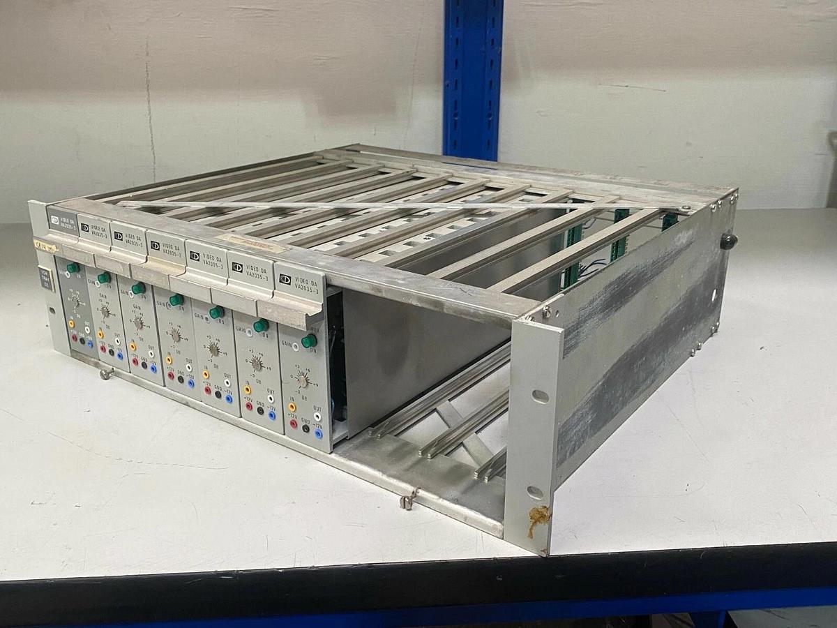 Used Central Dynamics VDA Tray 02 Backplane with 7 Each Video DA VA2035-3 Modules