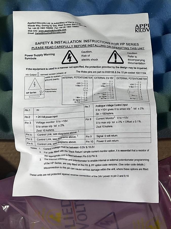 Applied Kilovolts HP2.5NAA025 10V to 2.5kV HV DC Module
