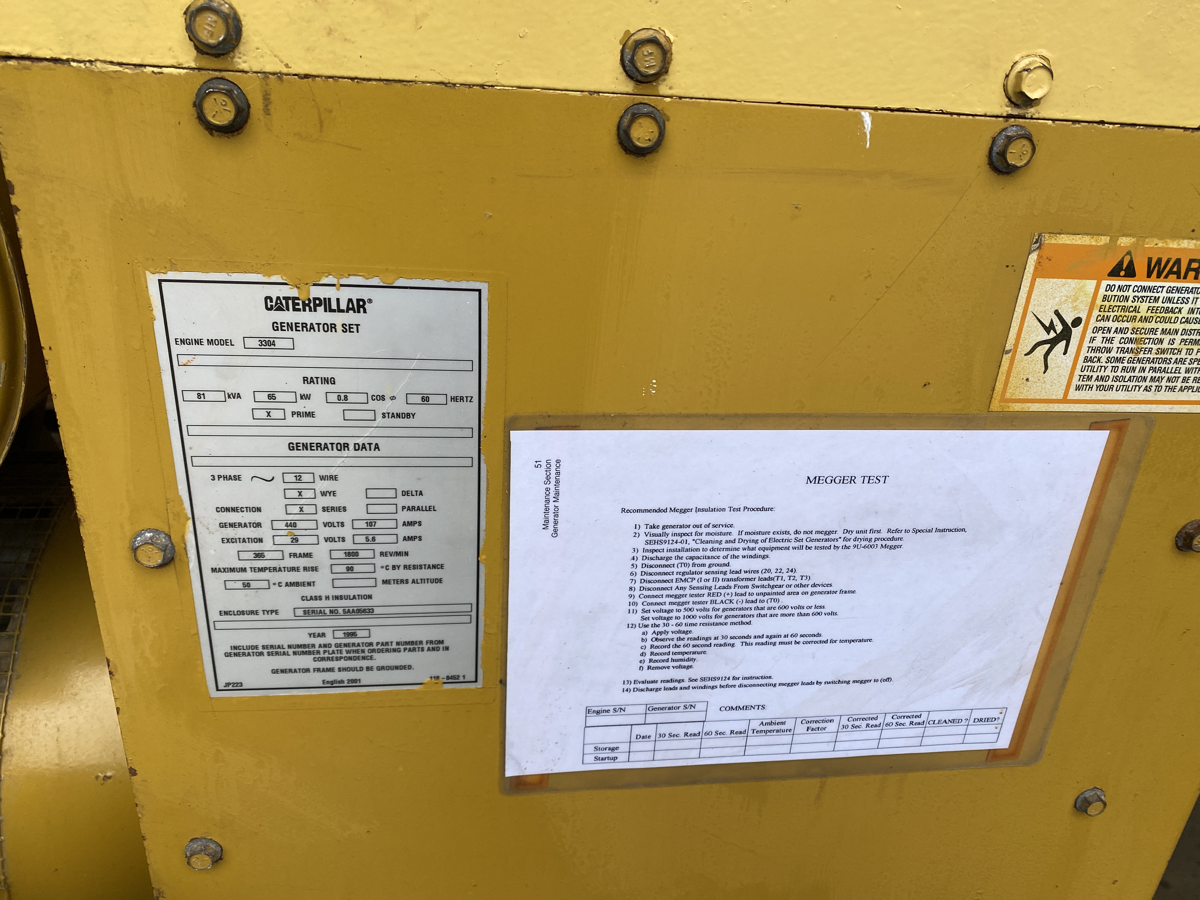 Used CATERPILLAR 3304 / SR4 GEN.SET 81 KVA