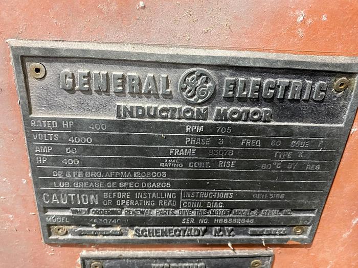Used 400 HP GENERAL ELECTRIC REFINER MOTOR
