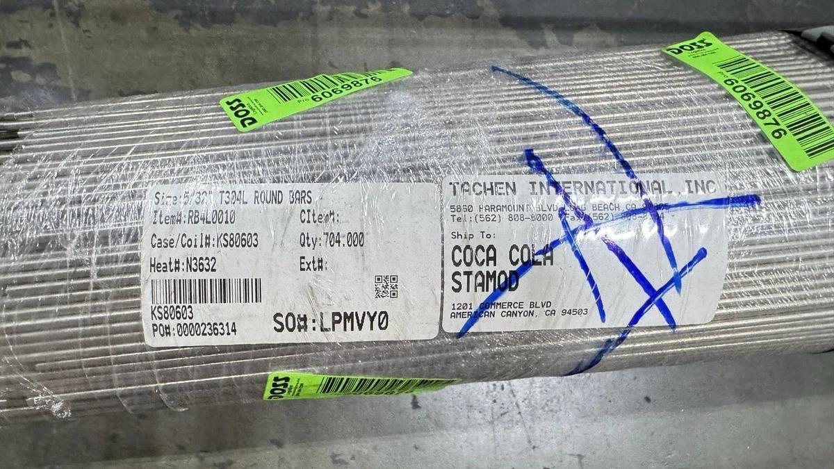 Used (700 Pieces) 9 Gauge T304L Stainless steel Round Bar 12’ --Reno, NV