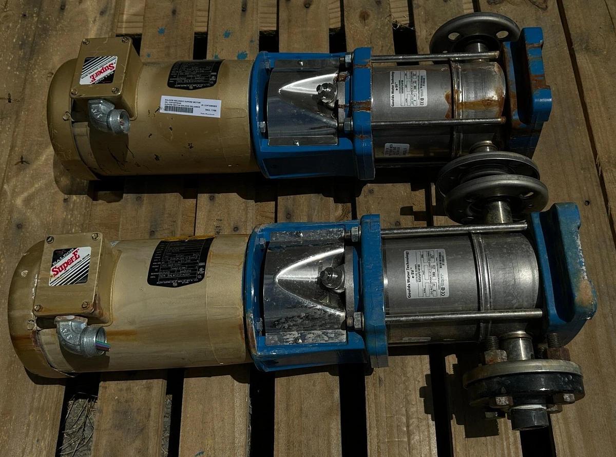 Used (Lot of 2) Goulds Vertical 5-Stage e-SV Pumps w/ Baldor 2hp super-E Motors