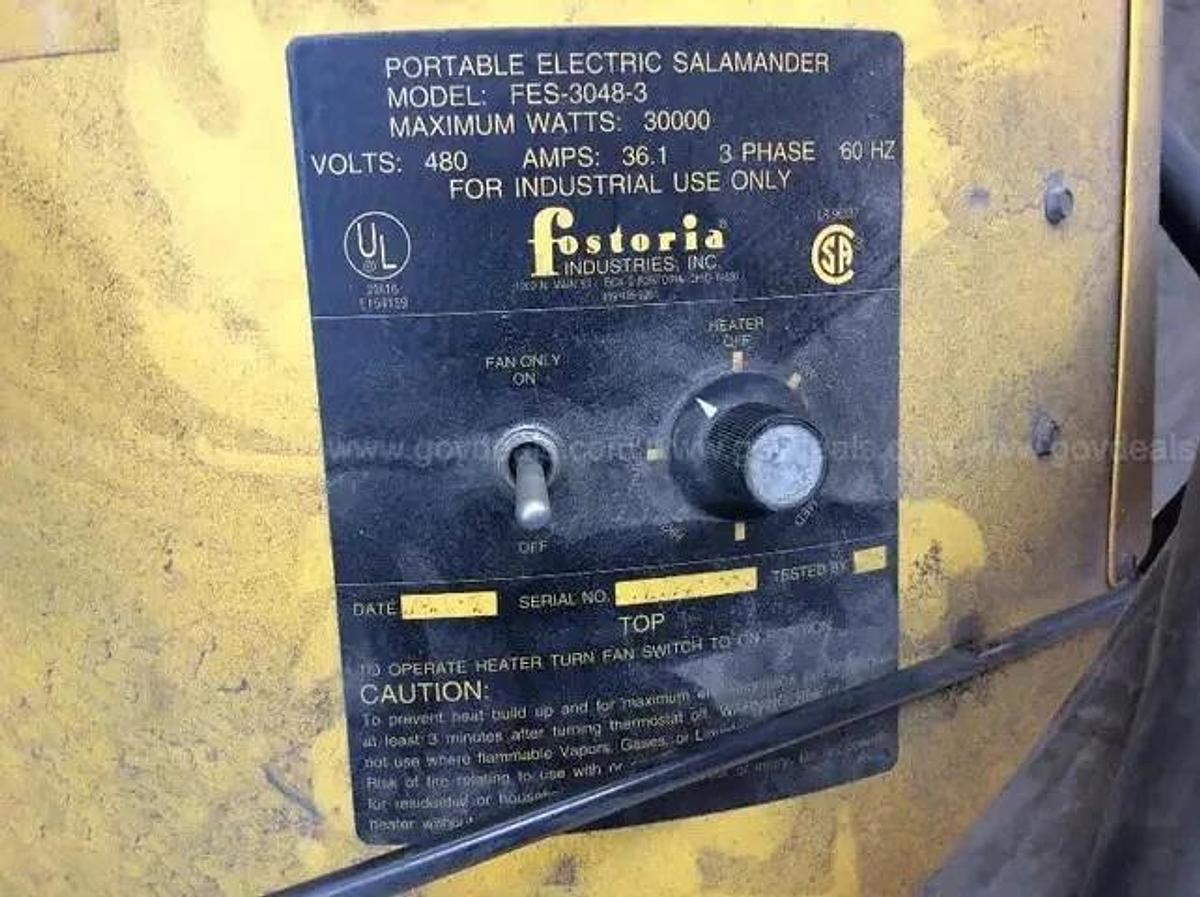 Used Fostoria FES-3048-3 Portable Electric Salamander Heater 30kW, 480V, 3ϕ - Reno,NV