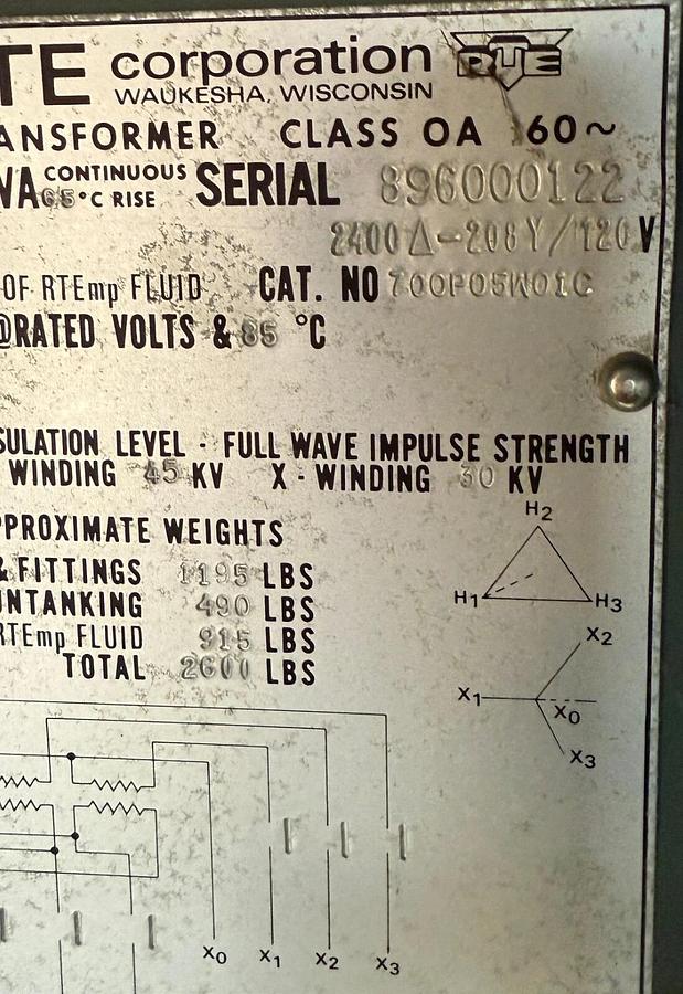 Used RTA 45kva 2400delta - 208Y/120v Padmount Transformer