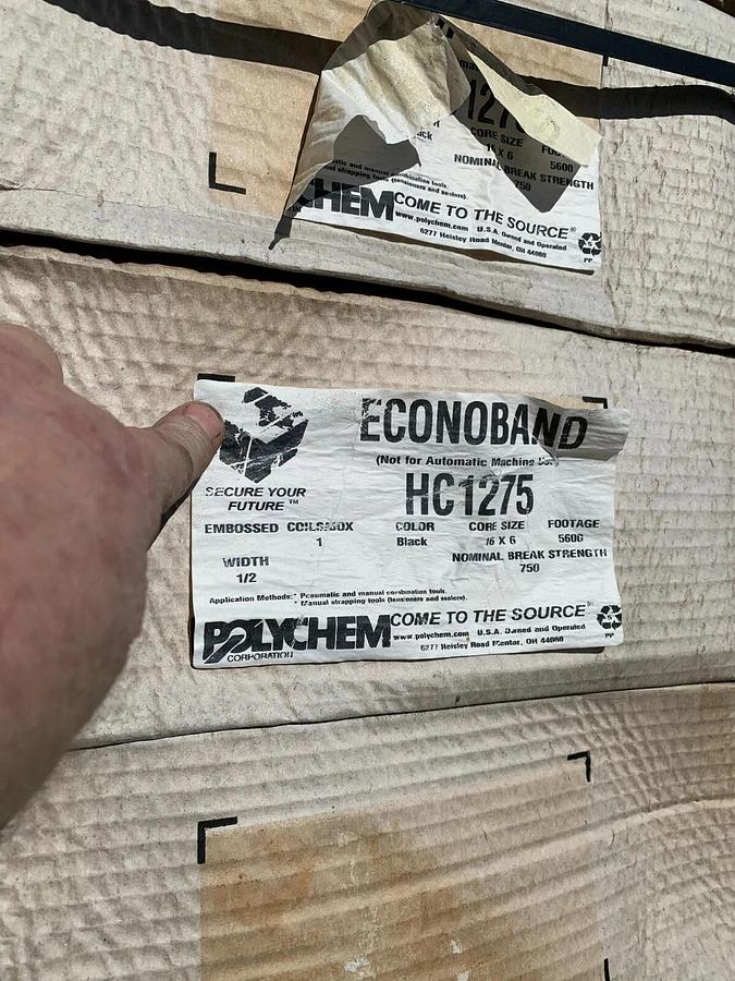 56 Rolls-Polychem Econoband 1/2" Black Pallet Strapping - 5600' Rolls - 16" Core