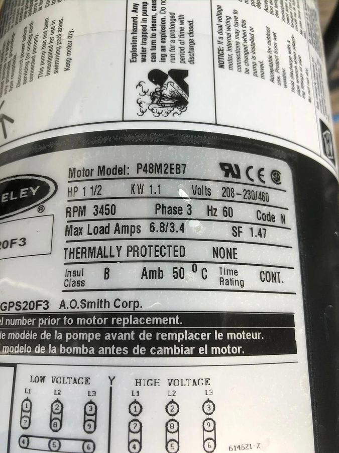 1.5 Hp. 20 GPM. Pentair Berkeley MGPS High-Pressure Booster Pump Cart - 3ϕ