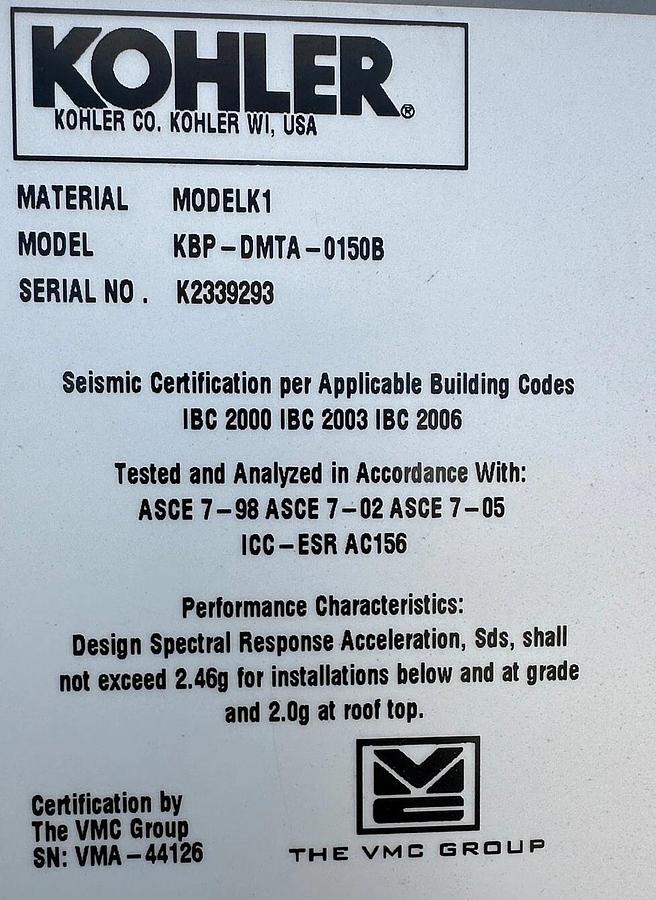 Used KOHLER POWER SYSTEM - 150 Amp Transfer Switch (Model KBP-DMTA-0150B) - Reno,NV