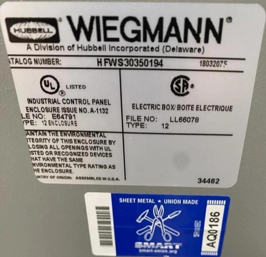Used (3) Wiegmann 3-phase disconnect enclosures 2016. -- San Diego, CA