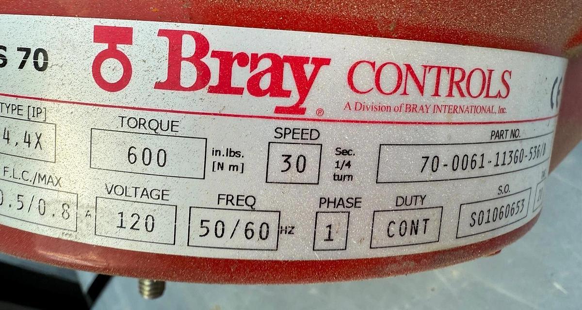 Used (5)Bray 70 Series Electric Actuator/Valves-(Part 70-0061-113G0-536/B) 600Lb 120v