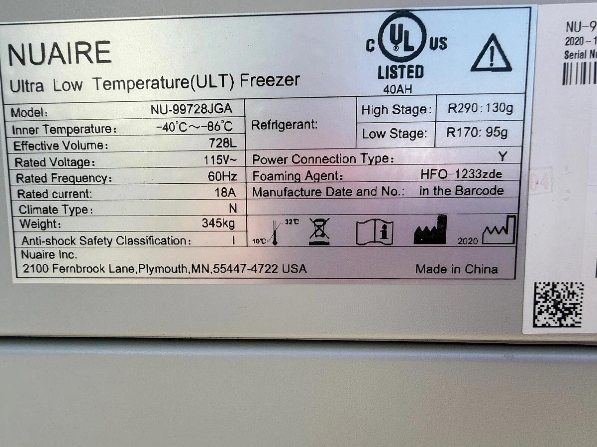 Used NuAire Blizzard -86c Ultra-Low 728 Litre Freezer - Carson City, NV