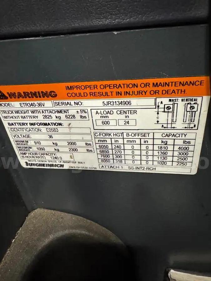 Used 2011 JUNGHEINRICH ETR340-36v Reach Lift w/ charger - Carson City, NV