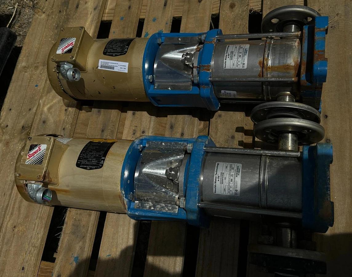 Used (Lot of 2) Goulds Vertical 5-Stage e-SV Pumps w/ Baldor 2hp super-E Motors