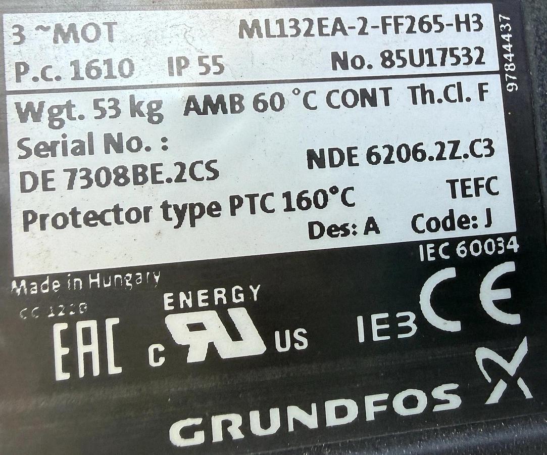 Grundfos 7.5kw CRN45-1A-F-G-E-HQQE Multistage Centrif Vert Pump - Unused.