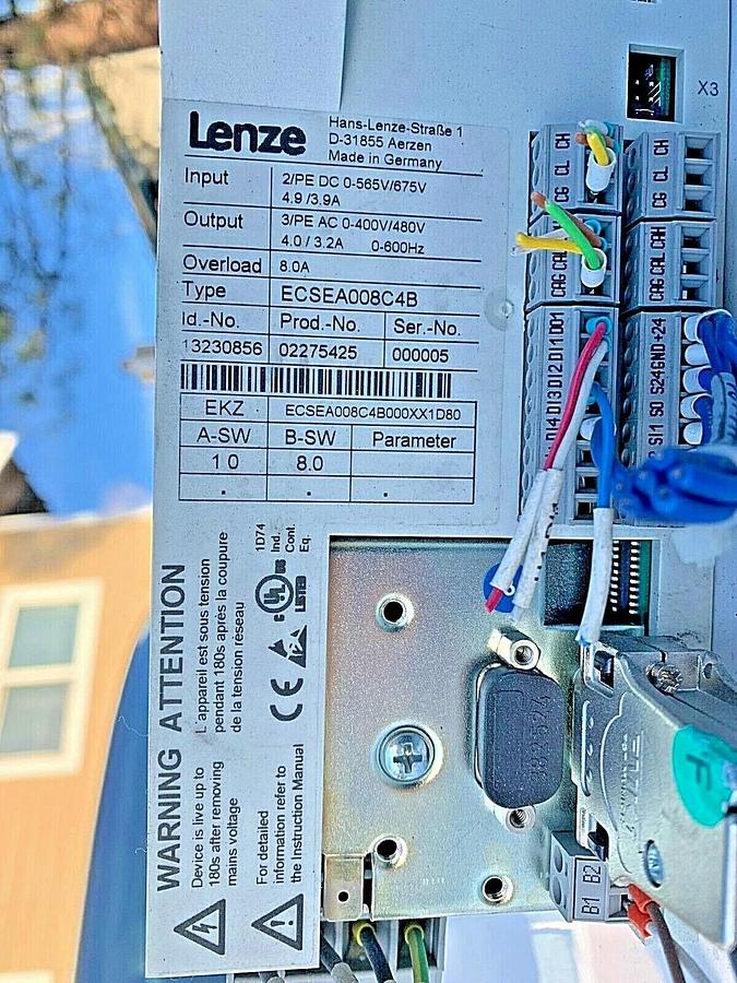 Used Lenze 8.0 amp vfd (Part # ECSEA008C4B)