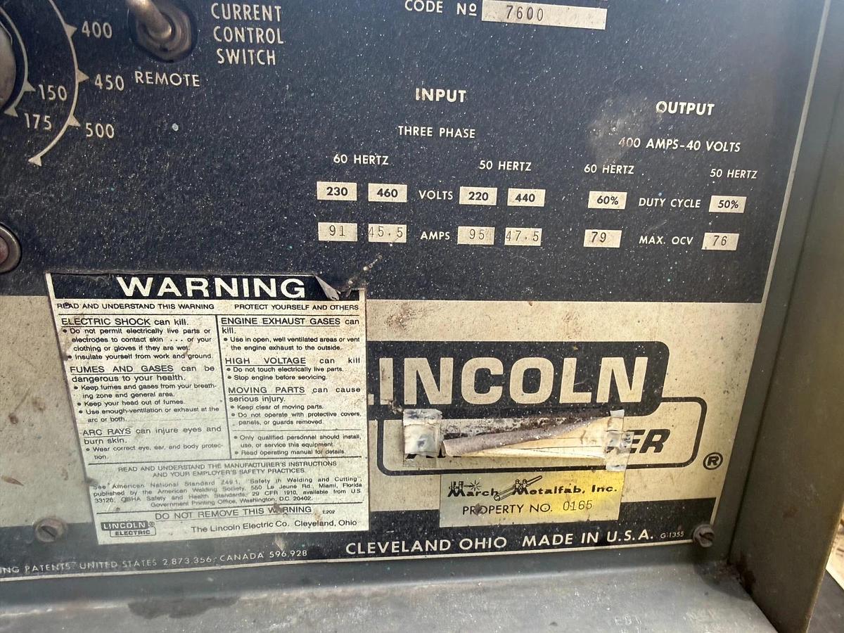Used Lincoln Idealarc DC Arc STICK/TIG Welder Power Source 230/460v 3-PH, R3R- 400