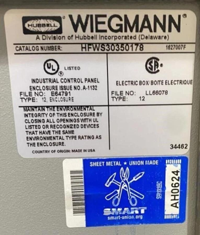 Used (3) Wiegmann 3-phase disconnect enclosures 2016. -- San Diego, CA