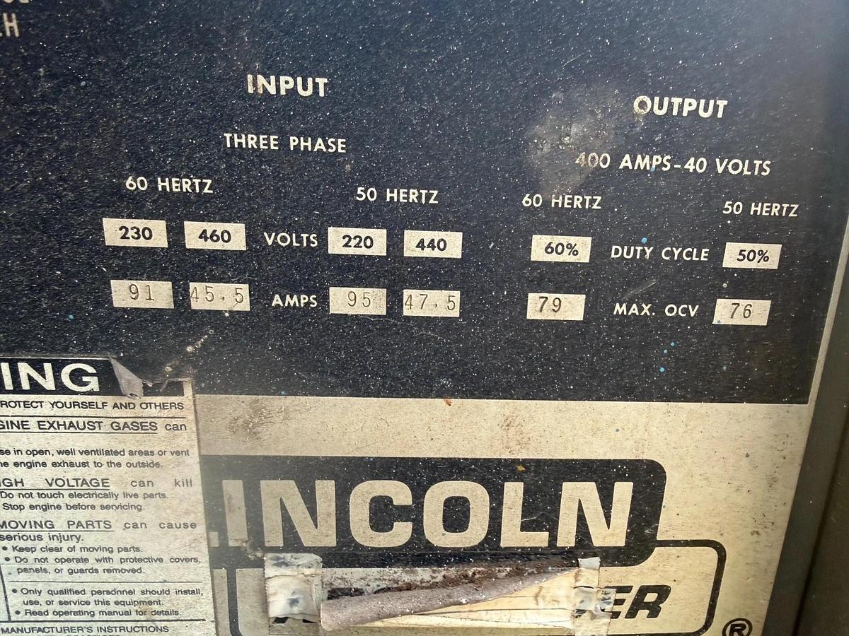Used Lincoln Idealarc DC Arc STICK/TIG Welder Power Source 230/460v 3-PH, R3R- 400