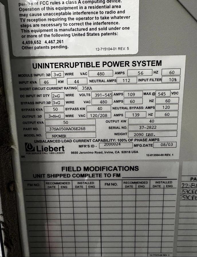 Used Liebert nPower Uninterruptible Power Supply UPS - San Jose