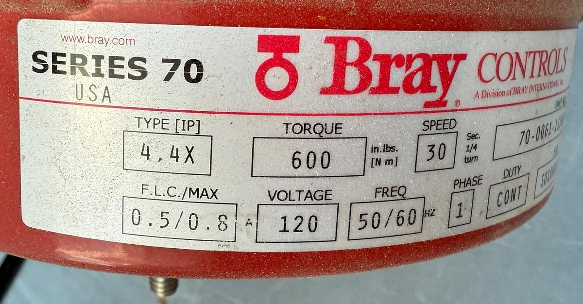 Used (5)Bray 70 Series Electric Actuator/Valves-(Part 70-0061-113G0-536/B) 600Lb 120v
