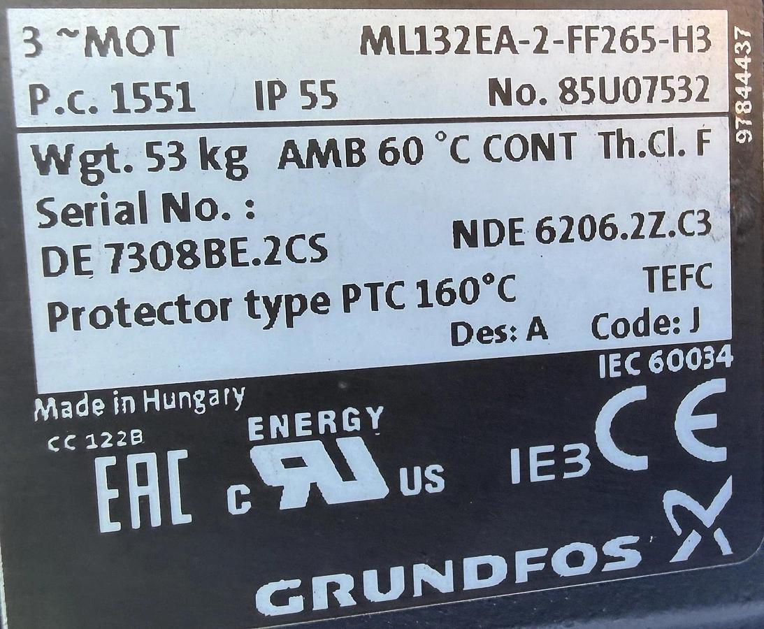 Grundfos 7.5kw CRN45-1A-F-G-E-HQQE Multistage Centrif Vert Pump - Unused.
