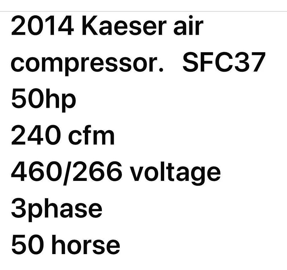 Used 2014 Kaeser 240cfm 50hp air compressor