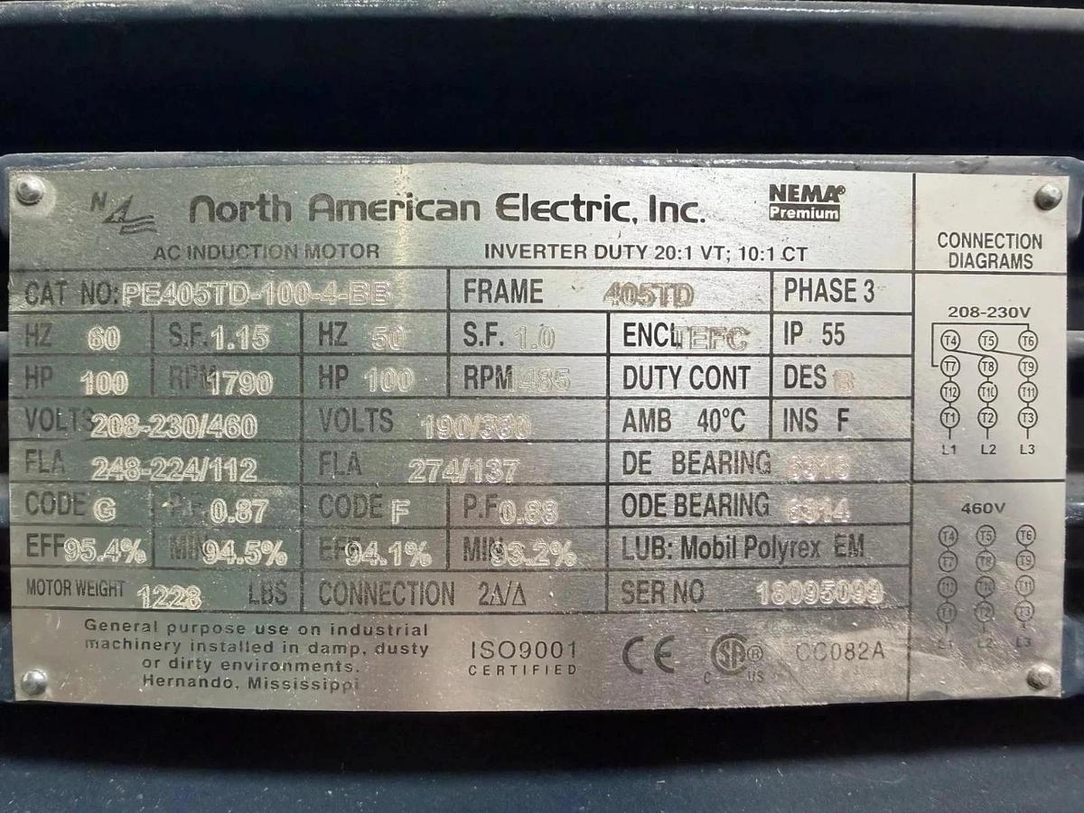 100 hp North American Electric Electric Motor 1800 rpm 405TD Frame - Reno, NV