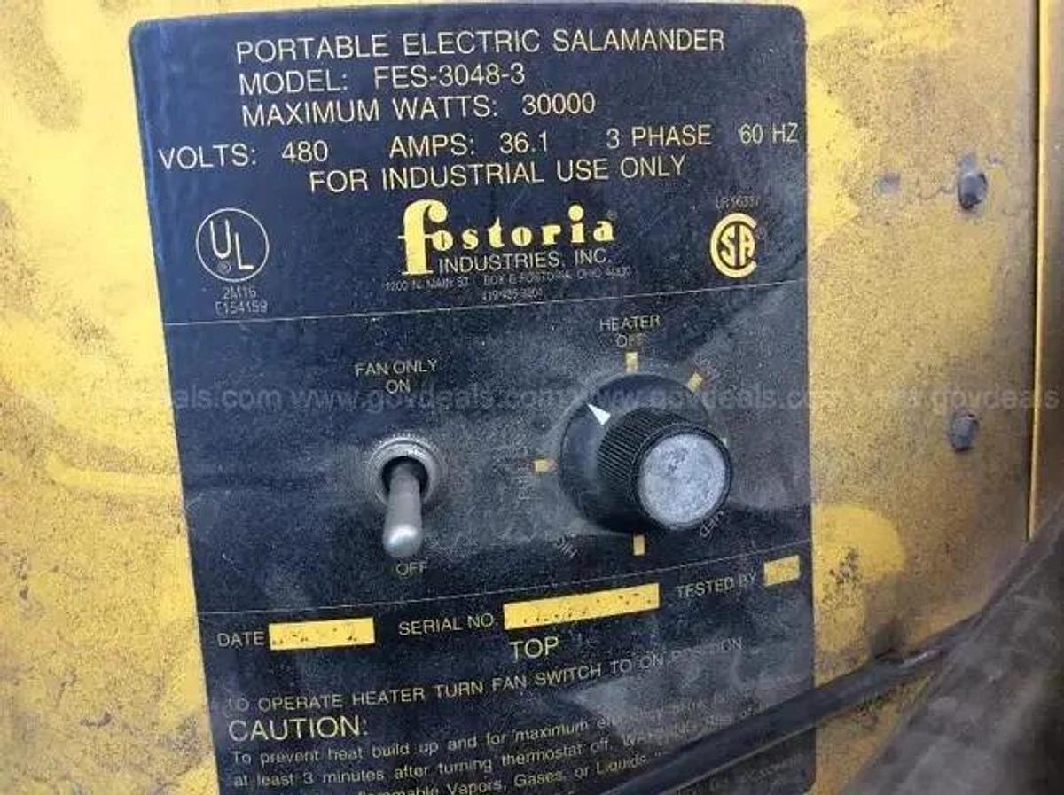 Used Fostoria FES-3048-3 Portable Electric Salamander Heater 30kW, 480V, 3ϕ - Reno,NV