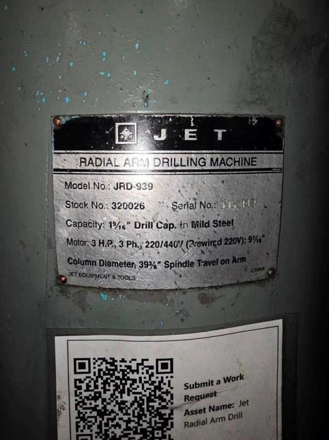 Used JET JRD-939 RADIAL DRILL - Repair -or- Part Out - Carson City, NV