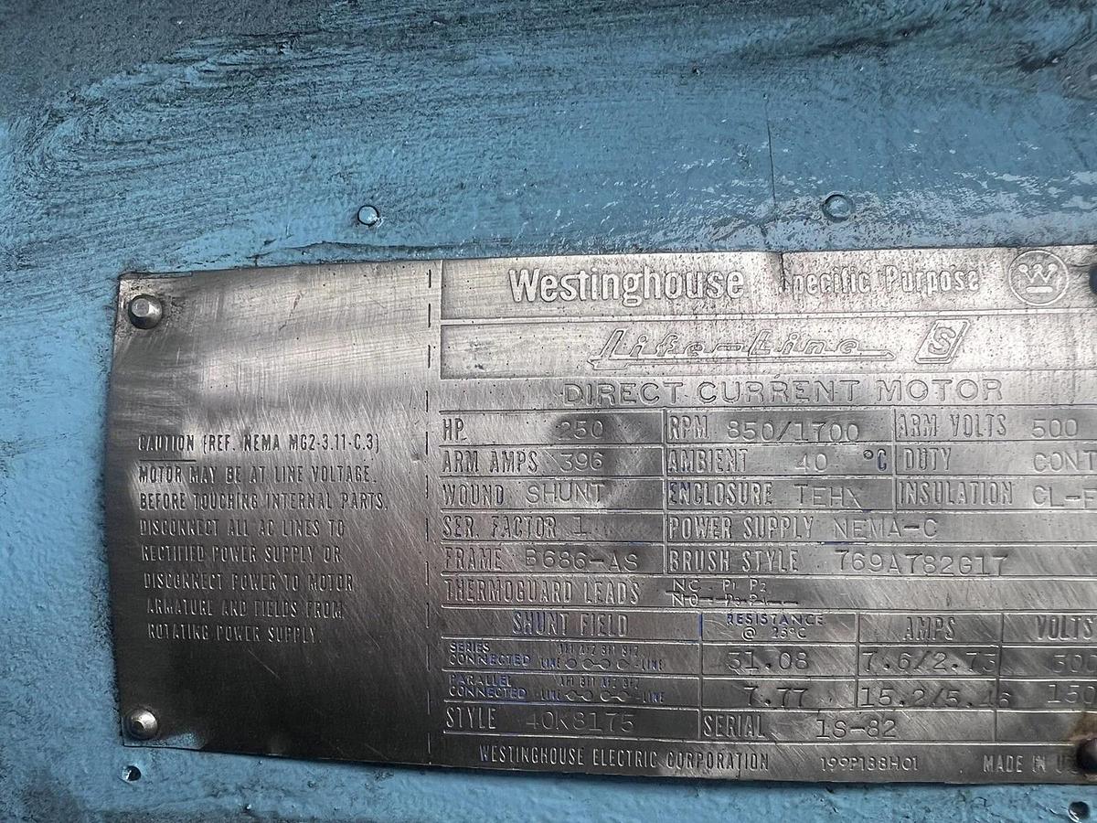 Westinghouse - DC Electric Motor - 250 hp “Life-Line" 850/1700 rpm - Reno, NV
