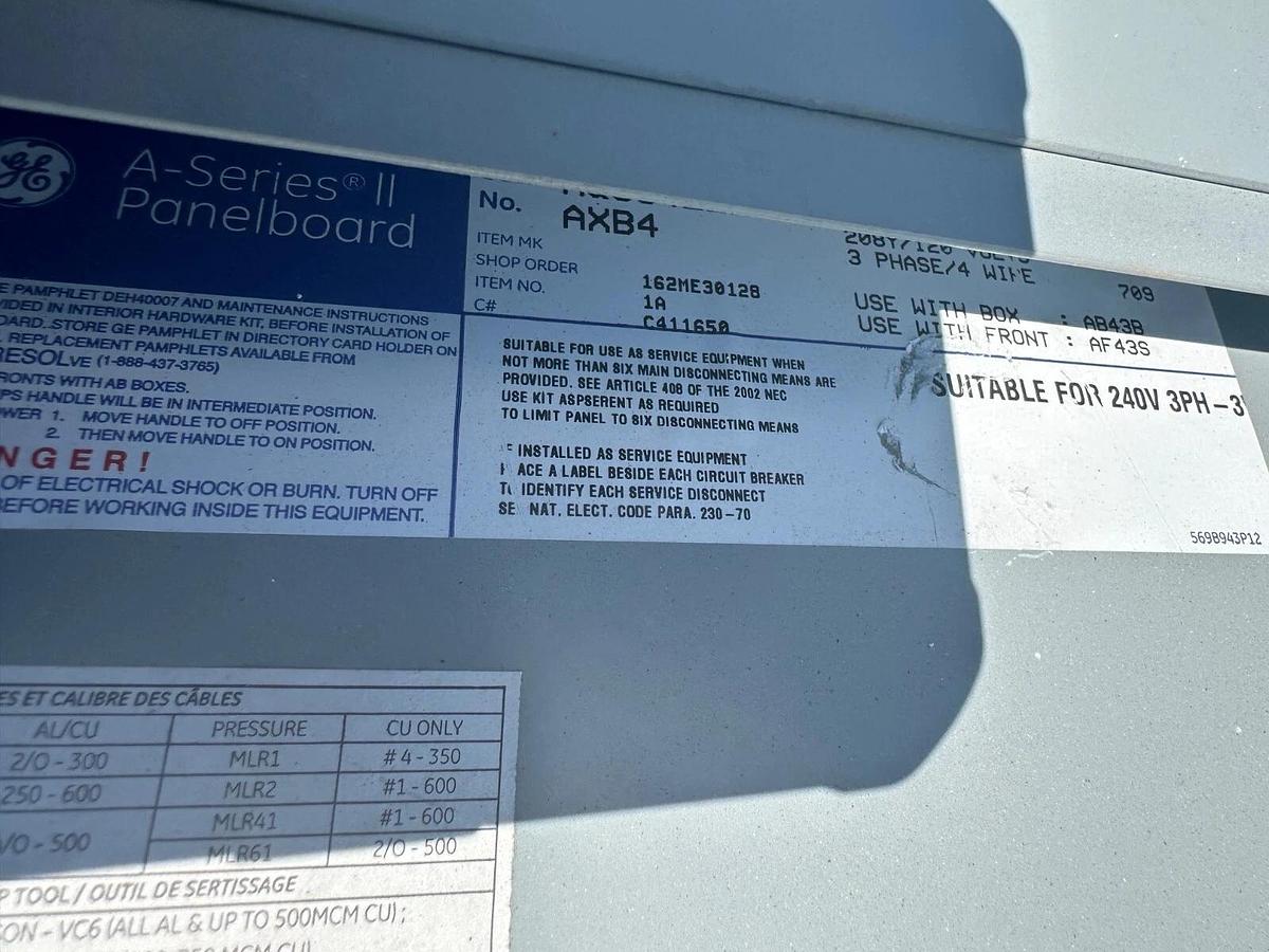 Used GE A-Series II Pro-Stock AQU3422RCX AXB4 3-Phase Type A PanelBoard