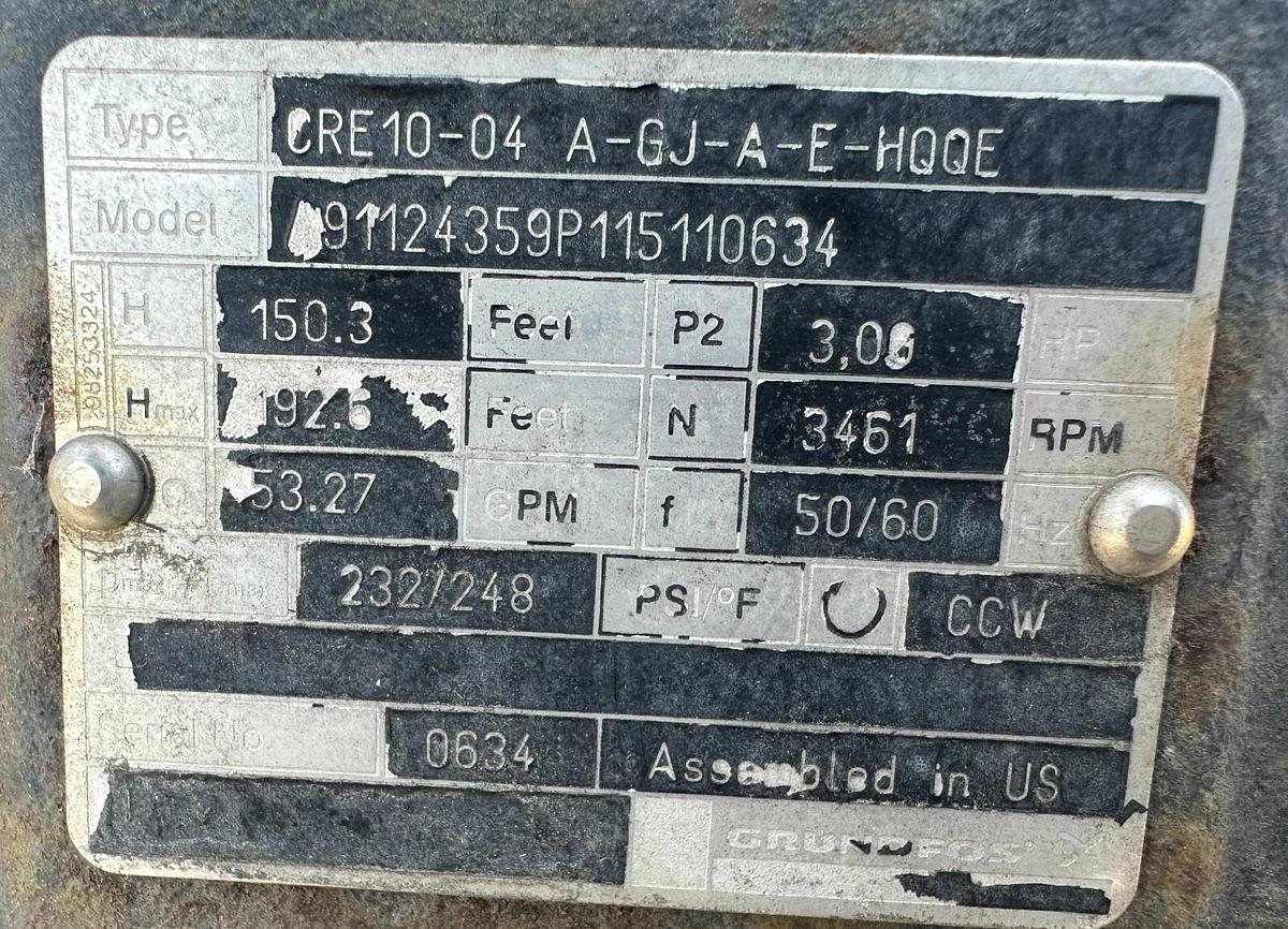 Used Grundfos CRE10-04 A-GJ-A-E-HQQE Multi-Stage 3-hp Pump - Faulkton SD