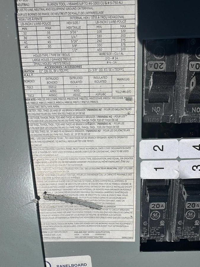 Used GE A-Series II Pro-Stock AQU3422RCX AXB4 3-Phase Type A PanelBoard