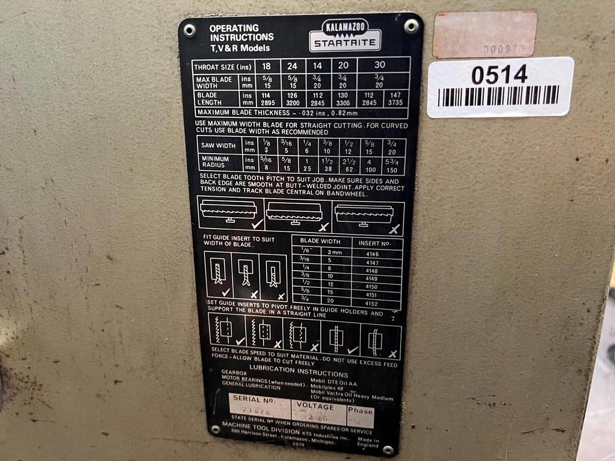 Used Kalamazoo Startrite 30RF vertical band saw -- Fresno, CA