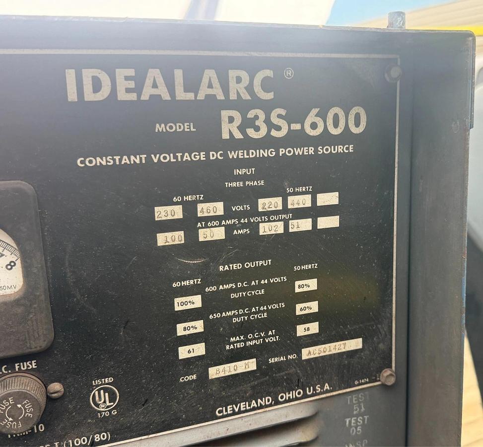 Used Lincoln Idealarc R3S 600 3 Phase Constant Voltage Arc Welder- Carson City/SF Bay