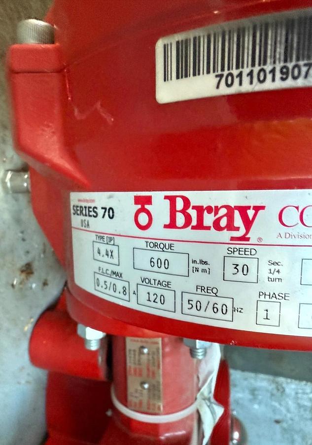 Used (5)Bray 70 Series Electric Actuator/Valves-(Part 70-0061-113G0-536/B) 600Lb 120v