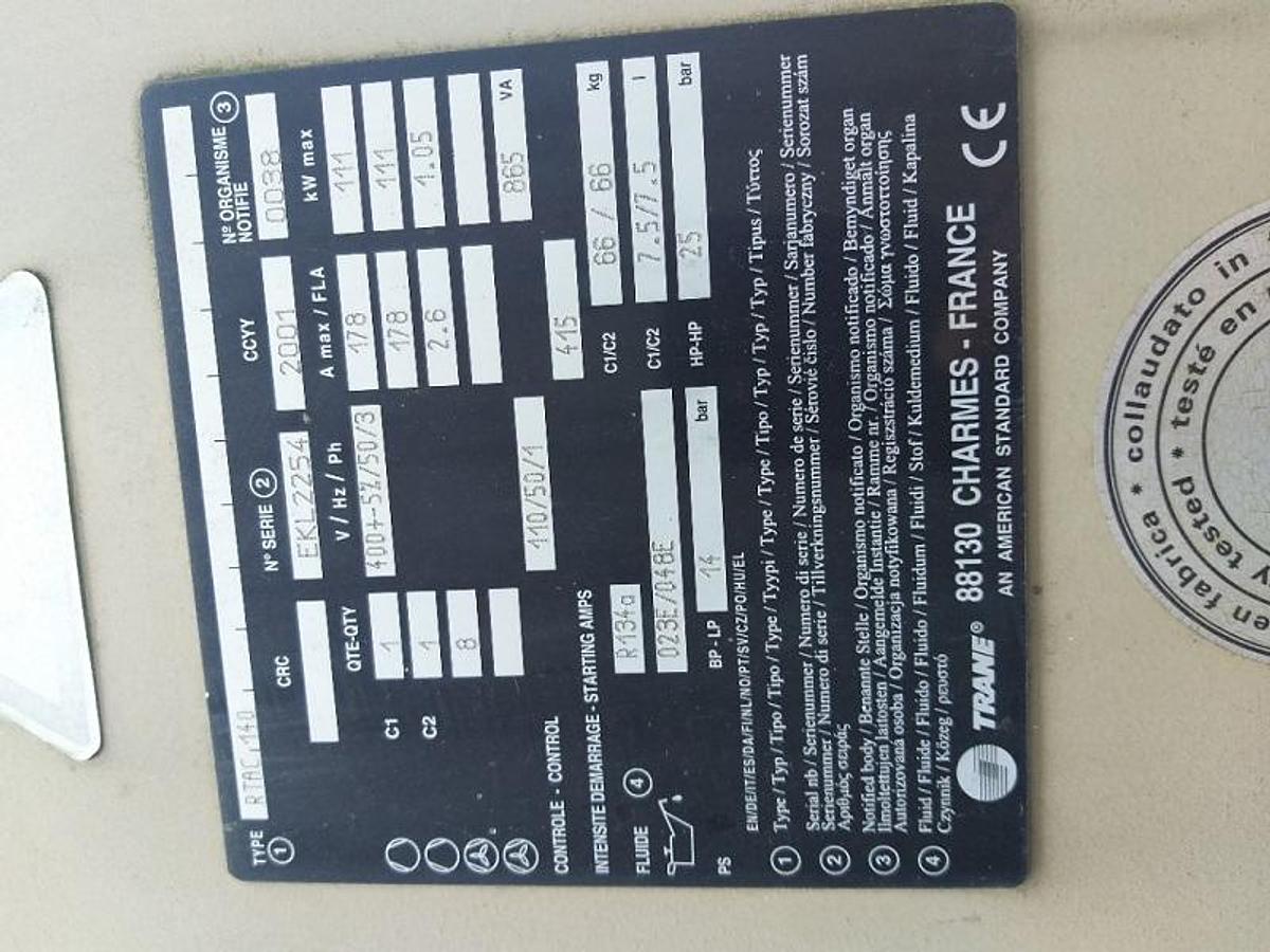 Gebruikt Used Trane RTAC140 Air Cooled Chiller