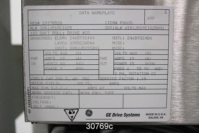 Used General Electric AC2000 Adjustable Speed Drive 3VRJJ519CI025 #30769
