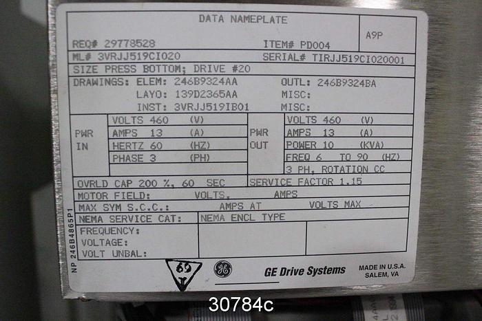 Used General Electric AC2000 Adjustable Speed Drive 3VRJJ519CI020 #30784