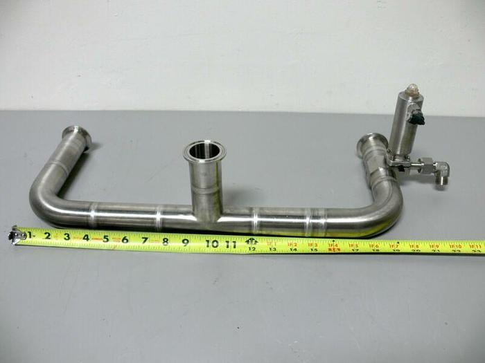 Used Lot of 2 SED 1.5" x .50" Diaphragm Valves on 2" Steel Tubing & Sanitary Fittings