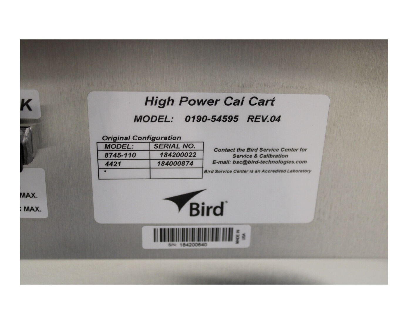Used AMAT 0190-54595 REV 04 BIRD TECH RF HIGH POWER CALIBRATION CART 8745-100 4421