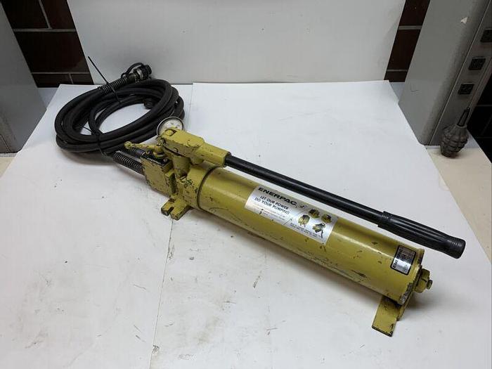 Used Enerpac P84 Hydraulic Hand Pump, 2 Speed 10,000PSI Double Acting 10’ Hose