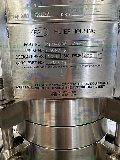 Used Pall  4HD4886-3347 Stainless Steel  Filter Housing 150 PSIG  at 300°F w/ Casters