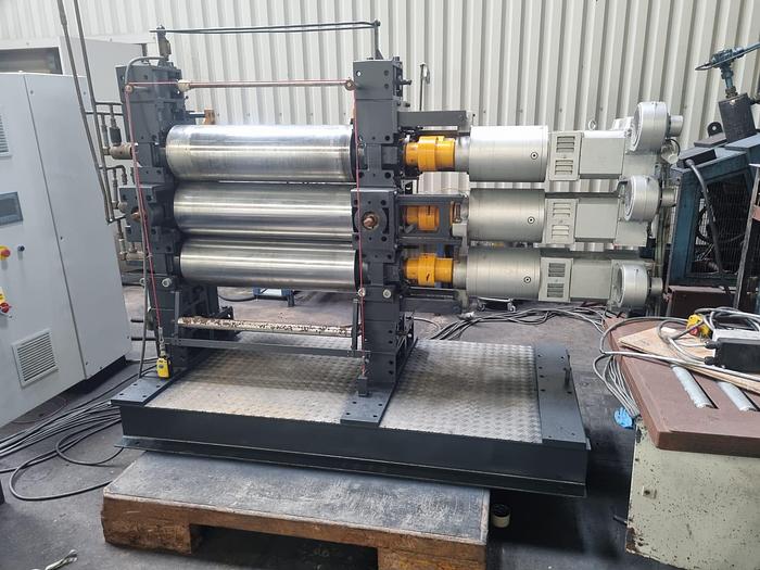 Used Dr Collin 850mm wide x 252mm dia 4 roll inverted L calender