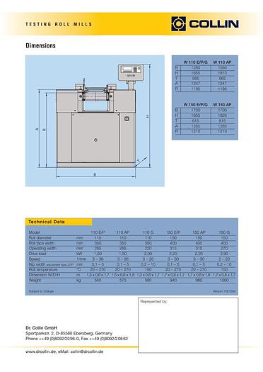 Used Collin Model W110E Two Roll Lab Mill