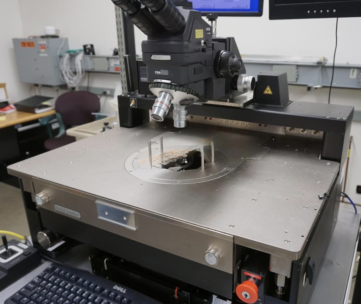 Used Cascade 12000 semiautomatic prober with 150mm thermal chuck, Motic PSM-1000 microscope and microchamber