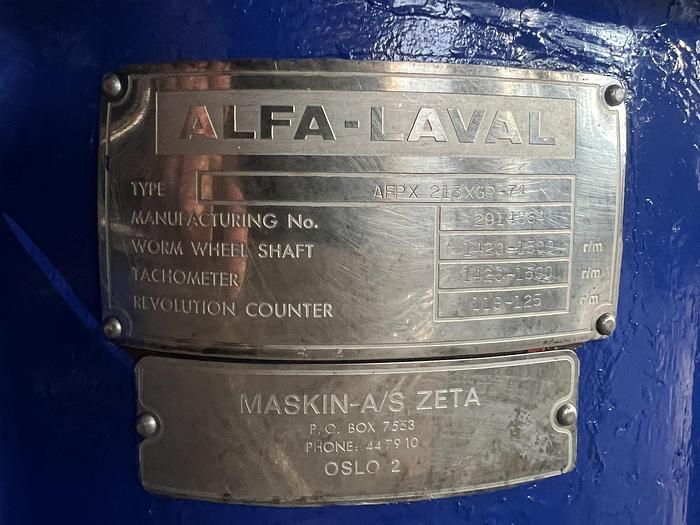 Refurbished Alfa-Laval AFPX 213XGP-74 concentrator unit